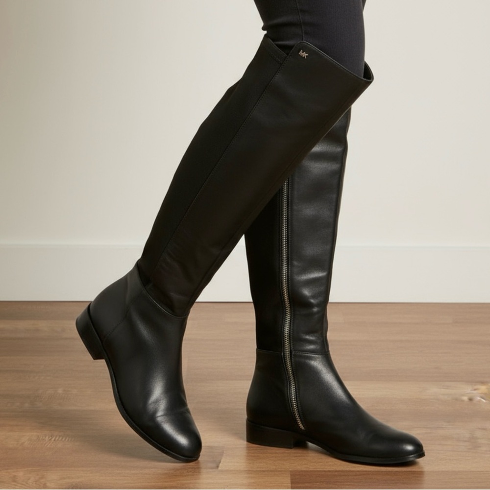 Michael Kors Black Leather & Stretch Over-the-Knee Riding Boots Size 9.5